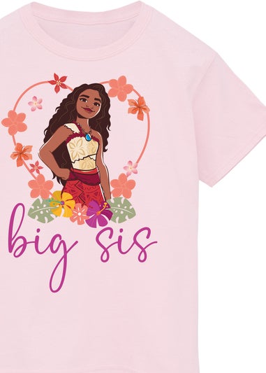 Disney Moana Big Sister Girls Pink T-Shirt (3-13 Years)