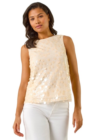 Roman Natural Circle Sequin Sleeveless Top