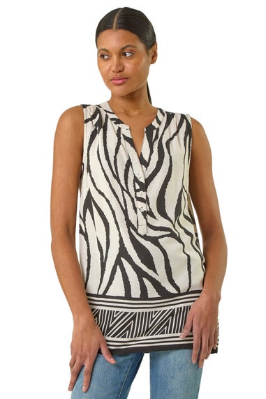 Roman Ivory Stripe Border Print V Neck Vest