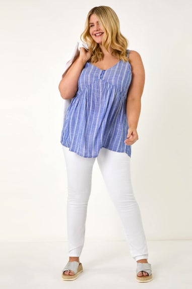 Roman Blue Curve Stripe Woven Button Vest