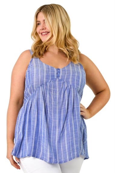 Roman Blue Curve Stripe Woven Button Vest
