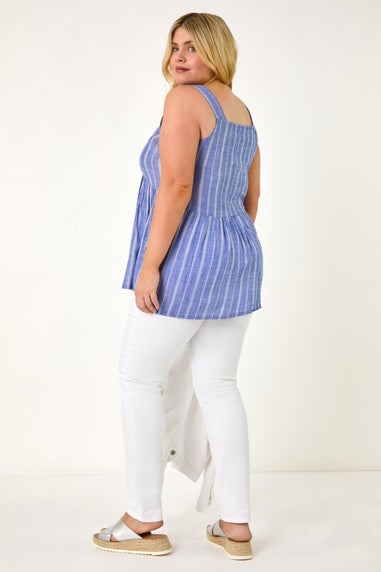 Roman Blue Curve Stripe Woven Button Vest