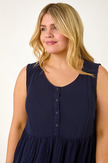 Roman Navy Curve Lace Detail Vest Top