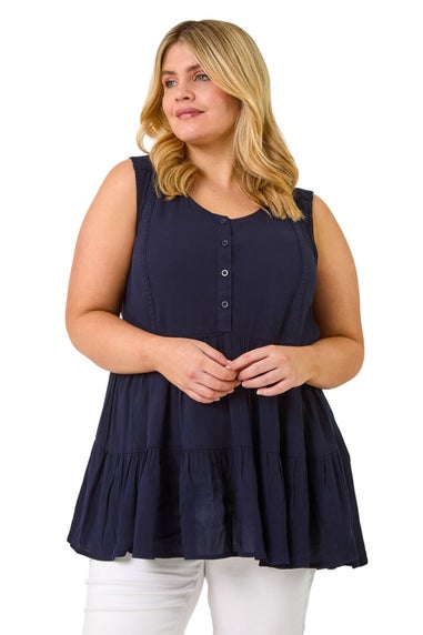 Roman Navy Curve Lace Detail Vest Top