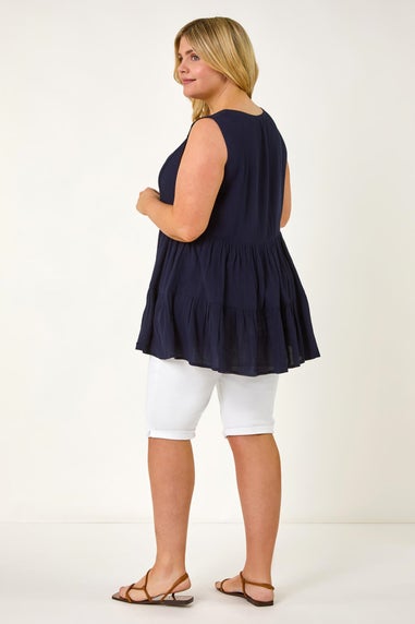 Roman Navy Curve Lace Detail Vest Top