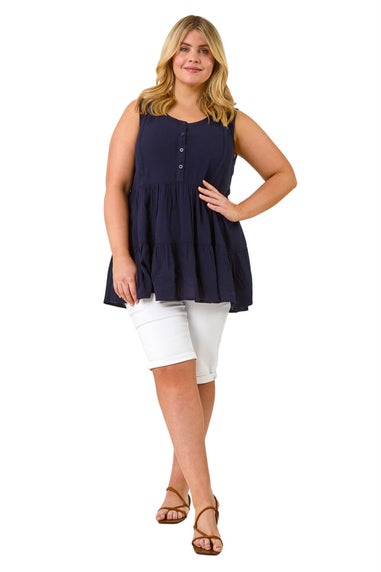 Roman Navy Curve Lace Detail Vest Top