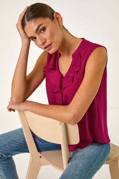 Roman Candy Pink Linen Ruffle Vest Top