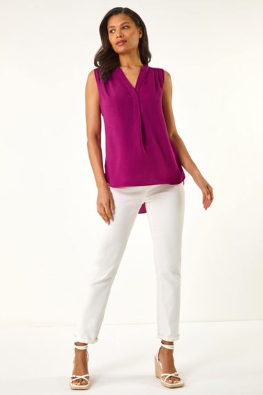 Roman Magenta Textured V Neck Pleat Front Vest