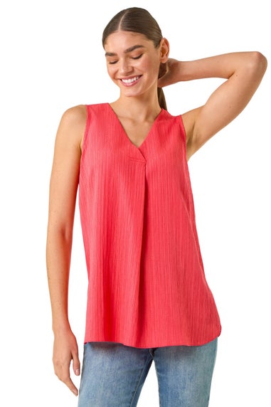 Roman Coral Textured Pleat Front Vest Top