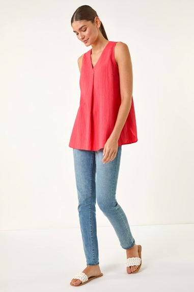 Roman Coral Textured Pleat Front Vest Top