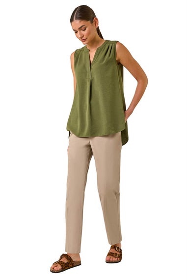 Roman Khaki V Neck Front Pleat Vest Top