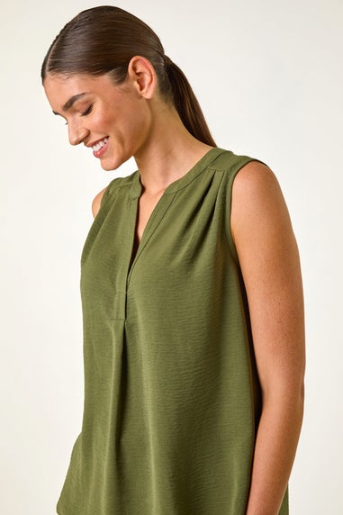 Roman Khaki V Neck Front Pleat Vest Top