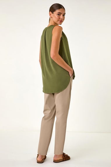 Roman Khaki V Neck Front Pleat Vest Top