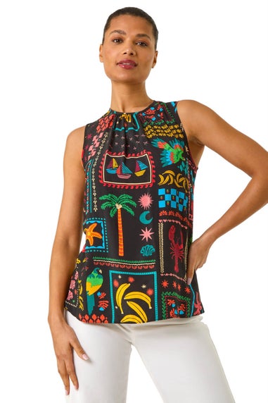 Roman Black Holiday Print Vest Top