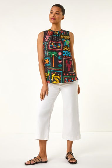 Roman Black Holiday Print Vest Top