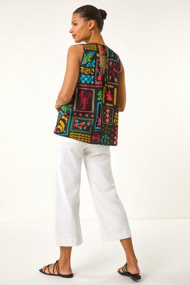 Roman Black Holiday Print Vest Top