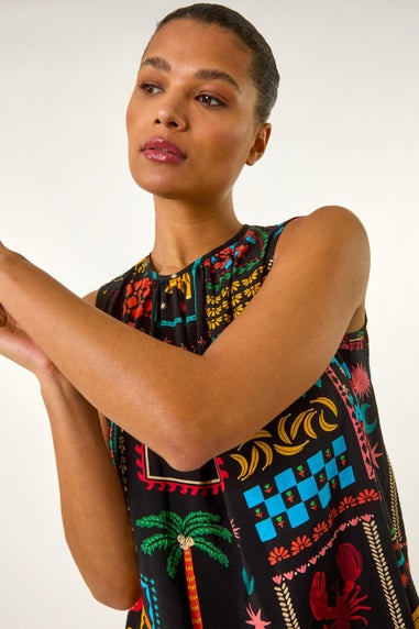 Roman Black Holiday Print Vest Top
