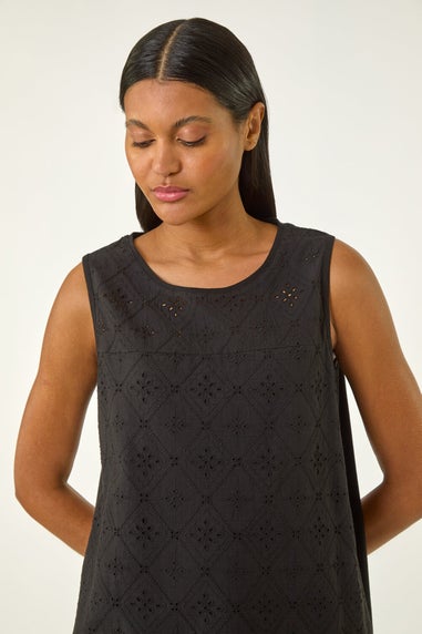 Roman Black Broderie Vest Top