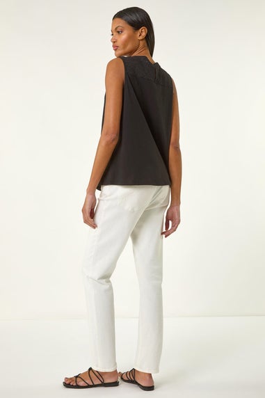 Roman Black Broderie Vest Top