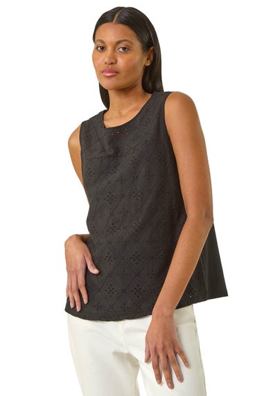Roman Black Broderie Vest Top