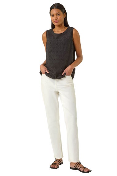 Roman Black Broderie Vest Top