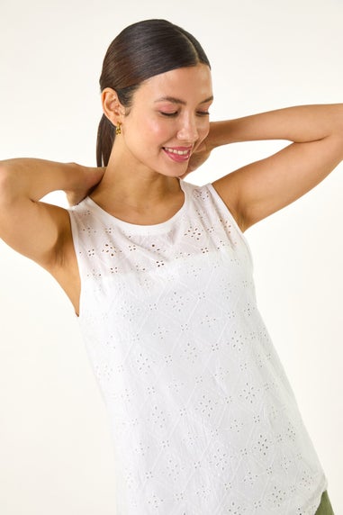 Roman Ivory Cotton Broderie Vest Top