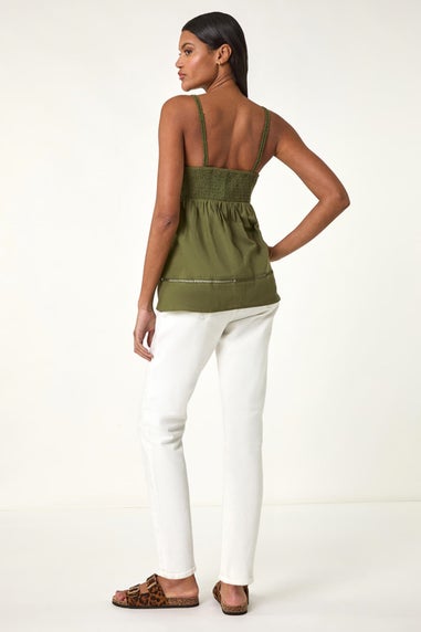 Roman Khaki Crochet V Neck Cami Top