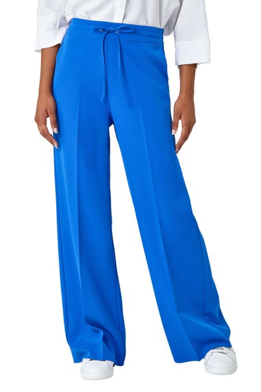 Roman Royal Blue Wide Leg Elastic Waist Tie Front Trouser