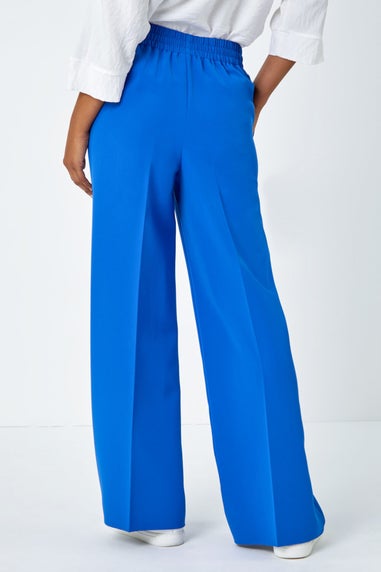 Roman Royal Blue Wide Leg Elastic Waist Tie Front Trouser