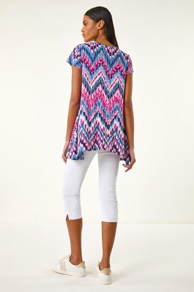 Roman Blue Abstract Chevron Tunic Top