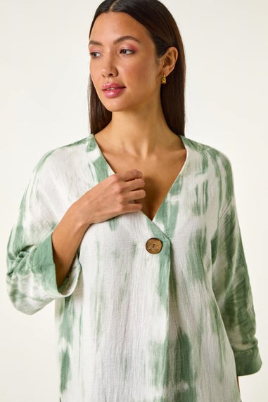 Roman Sage Tie Dye Print V Neck Tunic Top