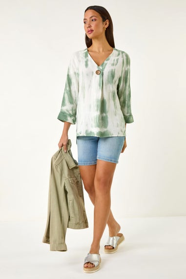 Roman Sage Tie Dye Print V Neck Tunic Top