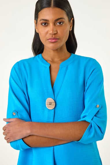 Roman Blue V Neck Button Detail Top