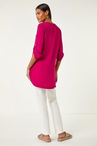 Roman Cerise V Neck Button Detail Top