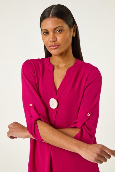 Roman Cerise V Neck Button Detail Top