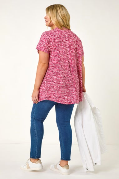 Roman Pink Curve Pleat Front Printed Stretch Top