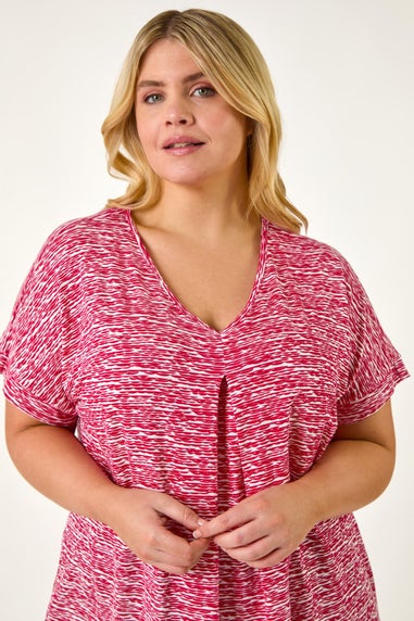 Roman Pink Curve Pleat Front Printed Stretch Top