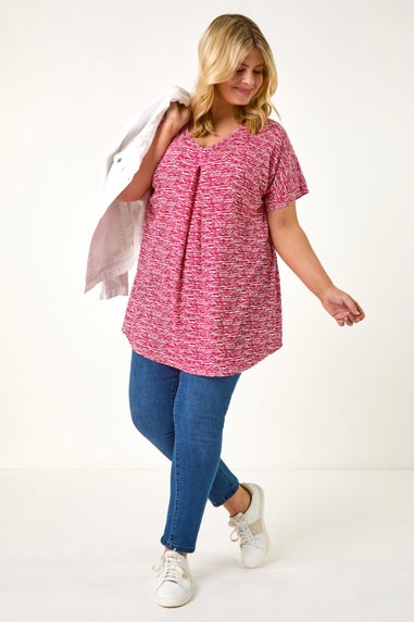 Roman Pink Curve Pleat Front Printed Stretch Top
