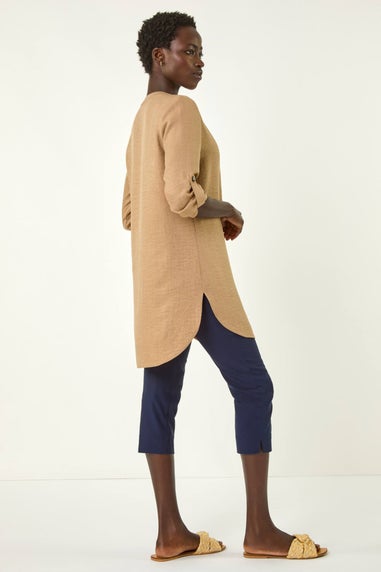 Roman Camel Horn Button Detail Longline Top