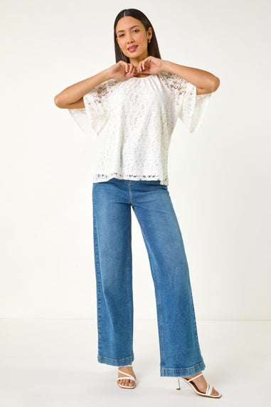 Roman Ivory Lace Angel Sleeve Top