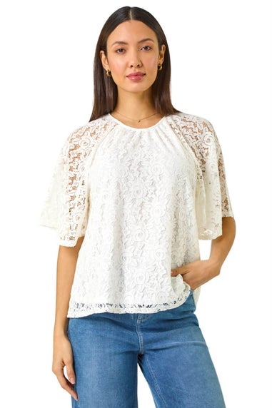 Roman Ivory Lace Angel Sleeve Top