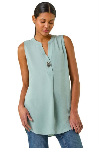 Roman Sage Longline Buttoned Vest Top