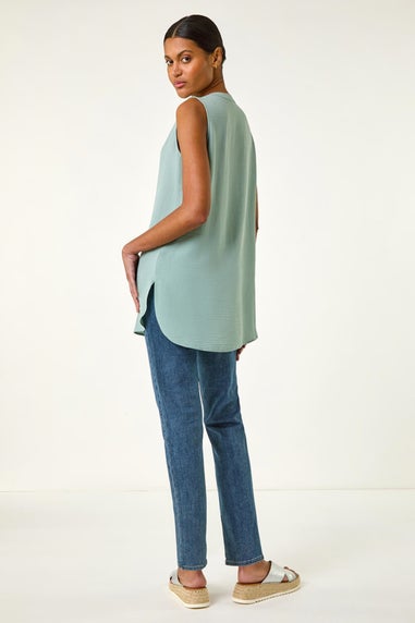 Roman Sage Longline Buttoned Vest Top