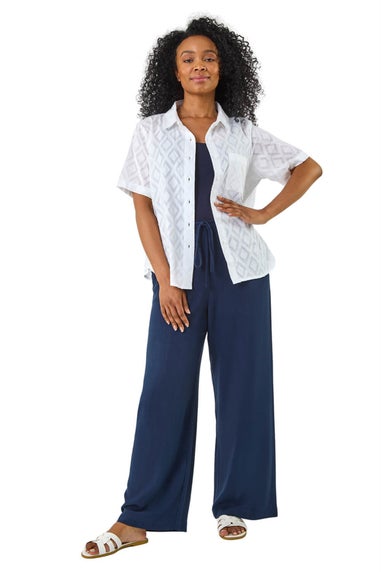 Roman White Petite Jacquard One Pocket Shirt