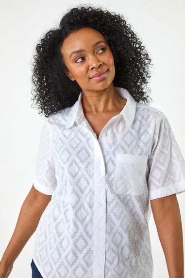 Roman White Petite Jacquard One Pocket Shirt