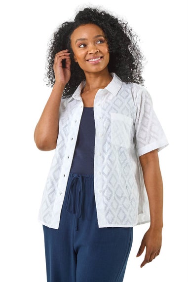 Roman White Petite Jacquard One Pocket Shirt
