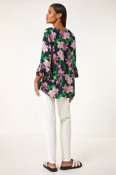 Roman Pink Floral Flare Sleeve Top