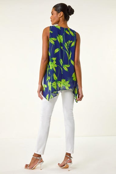 Roman Navy Floral Print Wrap Overlay Top