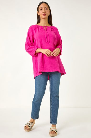 Roman Cerise Tie Neck Tunic Top
