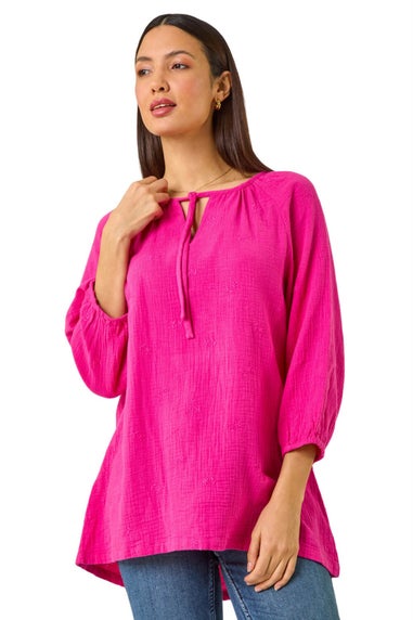 Roman Cerise Tie Neck Tunic Top